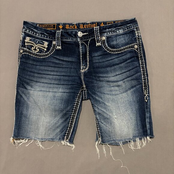 Rock Revival Jorts Jeans Shorts 31 34x8 Mattie Skinny Faded Pockets Y2K Grunge - Picture 1 of 6